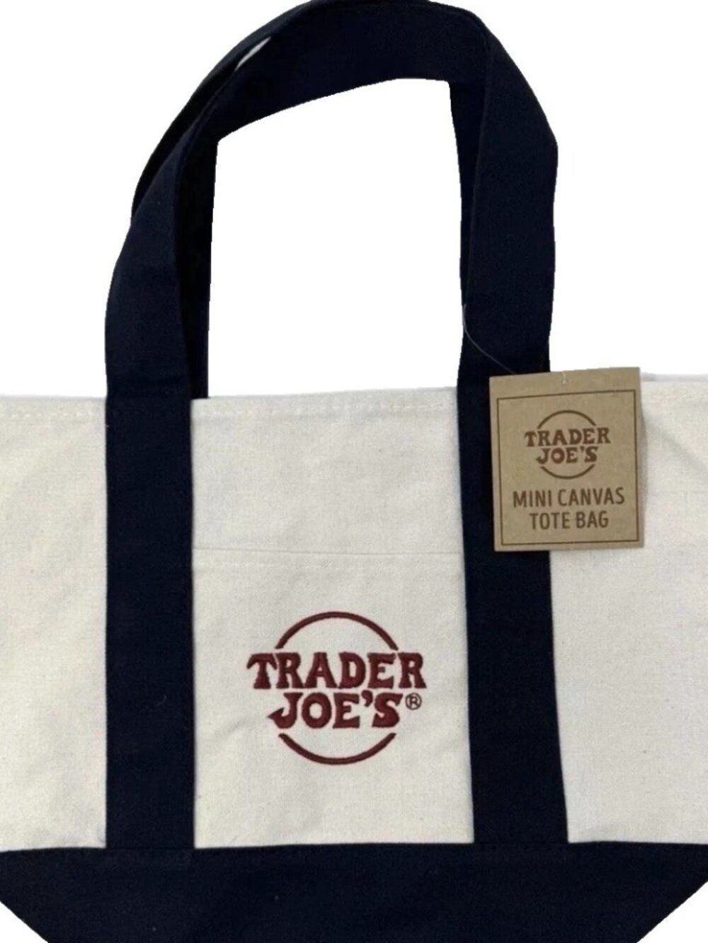 NWT! TRADER JOE'S MINI CANVAS TOTE BAG White Navy Limited Edition - Picture 4 of 4
